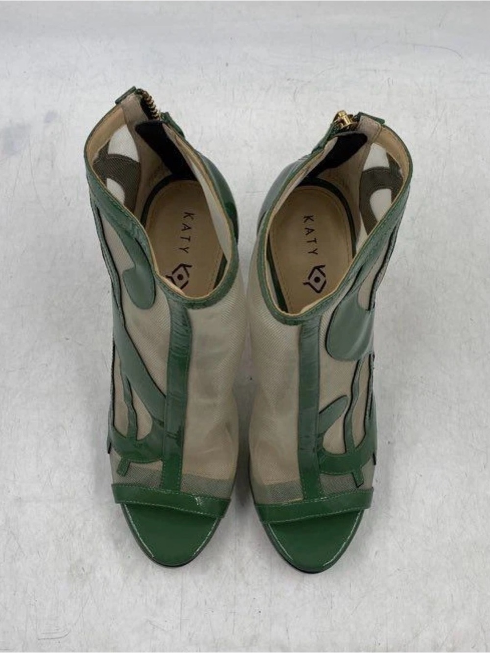 Katy Perry Green Mesh Peep-Toe Heeled Ankle Booties - Picture 4 of 8